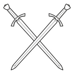 classic medieval european twin crossed swords line drawing heraldry icon symbol vector isolated on transparent background