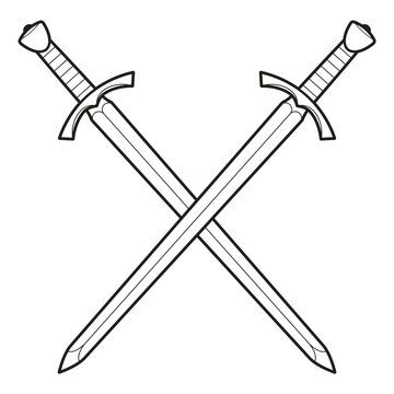 classic medieval european twin crossed swords line drawing heraldry icon symbol vector isolated on transparent background