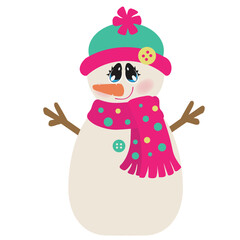 Cute snow woman vector cartoon illustration