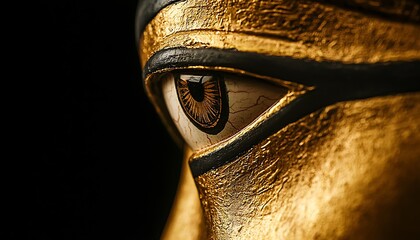 Golden Eye of Horus in AI photography against a black background, symbolizing the ancient Egyptian sun god.