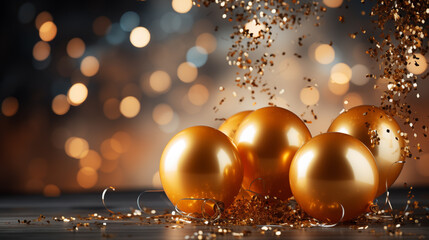 Fototapeta premium A lot of colored balloons, gifts and confetti, concept of a party