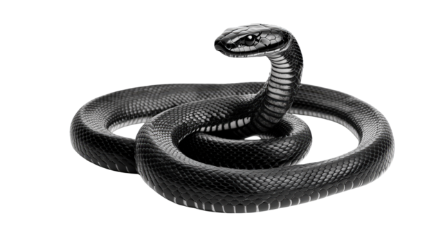 Realistic Black Snake Coiled in a Natural Position, Perfect for Wildlife and Nature-Themed Projects
