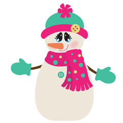 Cute snow woman vector cartoon illustration