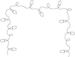 Festoon, garland with bulbs drawing with one continuous line. Festive, Christmas garland in simple linear style.  Separating frame for banner. Vector editable illustration