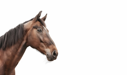 Obraz premium Majestic brown horse in elegant pose against a white backdrop, ideal for a variety of design purposes