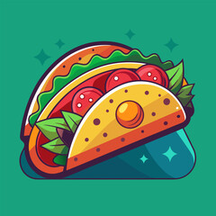 A vibrant and cheerful illustration of a delicious taco, perfect for adding a touch of fun to your food-themed designs.  This cartoon-style taco is ideal for menus, social media graphics.