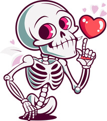 A cute skeleton with big eyes and a big heart, this illustration is perfect for adding a touch of whimsy and humor to your designs. It's perfect for Valentine's Day, Halloween.