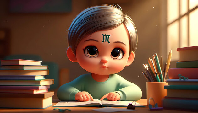 Bebê Organizado com Livros Representando Signo Zodíaco Virgem