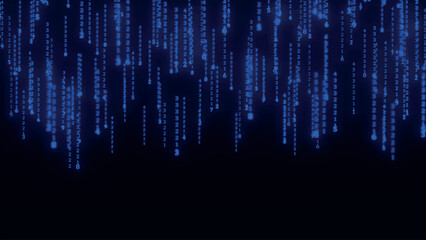 Binary code with numbers moving on the screen. Digital age. Binary algorithm, data code, decryption and encoding. Matrix background of numbers. 3D vector illustration