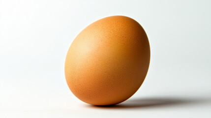 One brown chicken egg balancing on a seamless white background, creating a simple yet compelling image