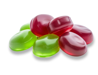 Green and red gummy candies isolated transparent background