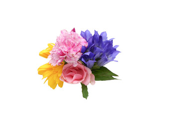 白背景の様々な花のブーケ