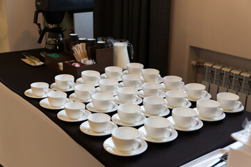 catering, coffee break, white coffee cups