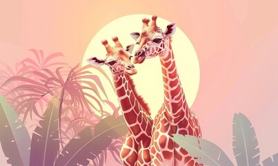 Fototapeta premium Realistic cartoon avatar cute giraffe head animal with simple minimalist background ai generated