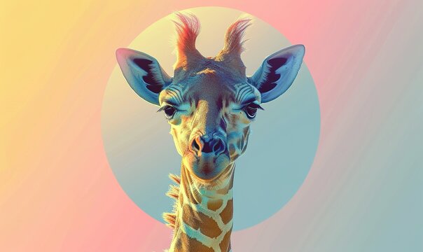 Realistic cartoon avatar cute giraffe head animal with simple minimalist background ai generated