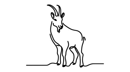 One continuous line illustration of a mountain goat, isolated on white background.