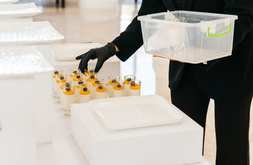 catering, services, food delivery, serving, waiter preparing coffee break