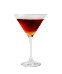 Manhattan cocktail, rich amber color,  served in martini glass isolated on transparent background