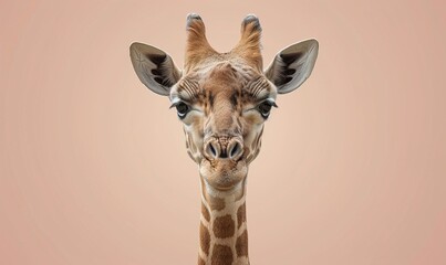 Obraz premium Realistic cartoon avatar cute giraffe head animal with simple minimalist background ai generated