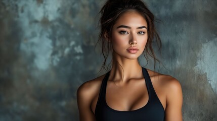 Fototapeta premium A woman in a black sports bra top posing for a picture