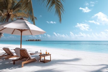 Obraz premium beachfront resort tropical beach with lounge chair