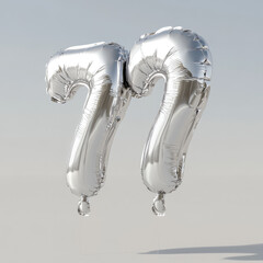 Obraz premium Silver balloon shaped like number 77