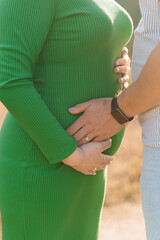 Expectant Parents Embracing Pregnancy in Sunlit Nature