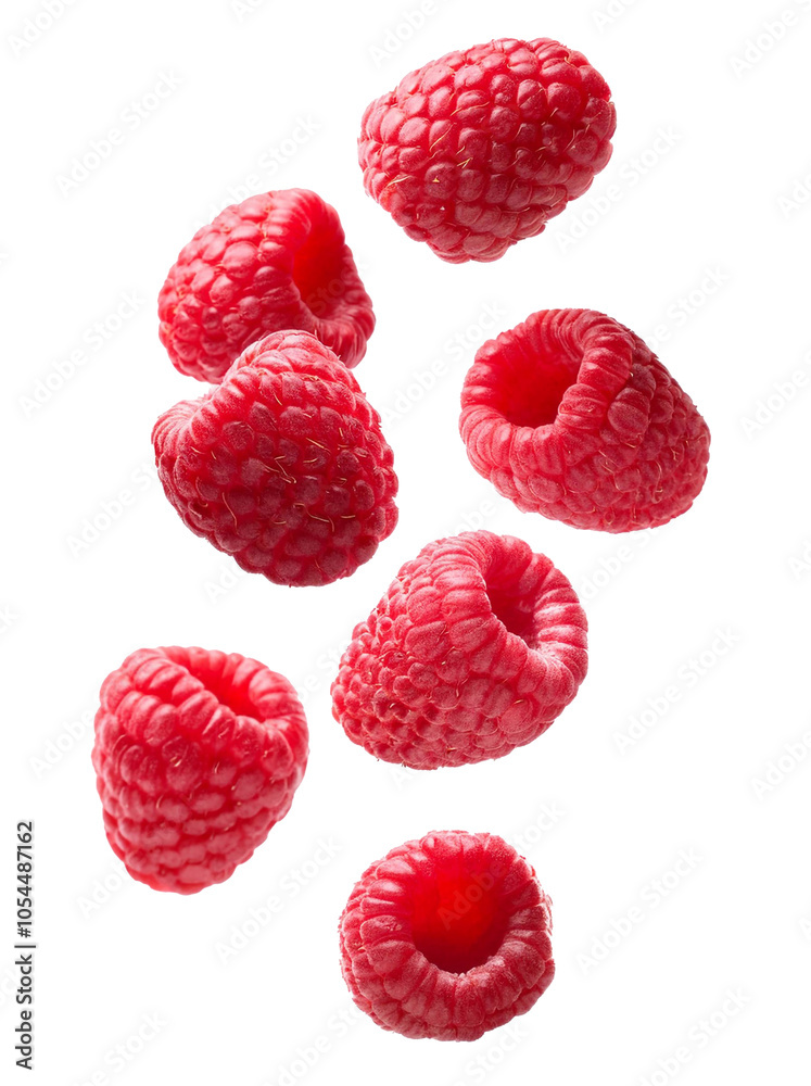 Aufkleber falling raspberry berries on transparent