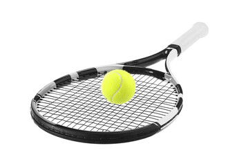 Tennis racket with ball isolated on white