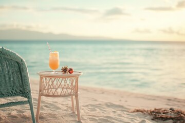 Beachside relaxation with tropical cocktail at sunset