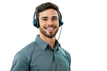 Smiling Customer Service Representative Wearing Headset