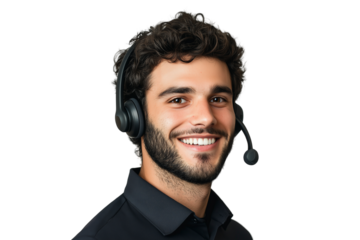Smiling Customer Service Agent Wearing Headset
