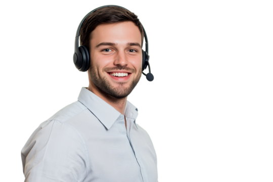 Smiling Customer Service Representative Wearing Headset