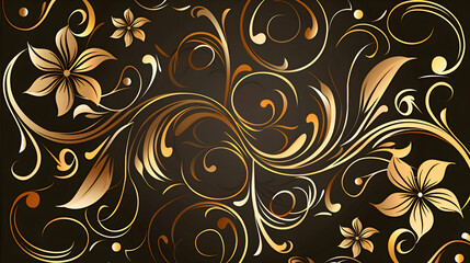 A dark brown canvas with fine, gold-toned line art of swirling patterns and flowers, adding a touch of refinement and elegance