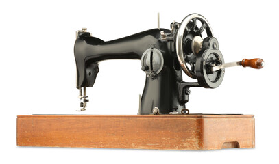 One vintage sewing machine isolated on white