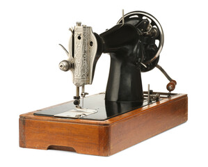 One vintage sewing machine isolated on white