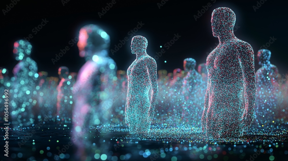 Aufkleber Digital Figures Representing Unity and Connection in a Futuristic High-Tech Cyber Network Setting, Generative AI