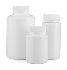 Three plastic medical bottles isolated on white