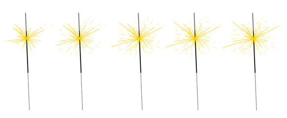 Obraz premium Yellow Bengal fire set drawing vector clip art festive greeting cards, invitations, banners Small firework on stick Happy New Year party invitation sparkler firework illustration. Magic wand accessory