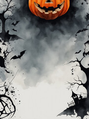 Creepy Halloween watercolor clipart, Halloween background for creating layouts and templates
