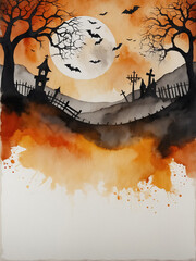 Creepy Halloween watercolor clipart, Halloween background for creating layouts and templates
