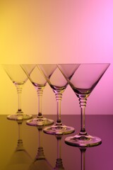 Empty glasses on table, color tone effect