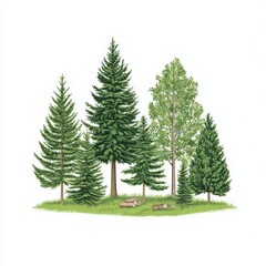 Obraz premium Group of various trees set against a white isolated background.