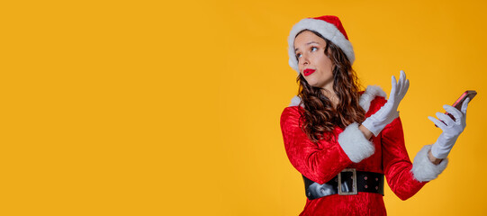 young woman santa claus isolated on background