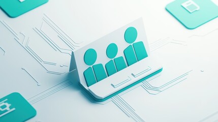 Stylized paper cutout of three users on a circuit board background, representing a digital community concept.