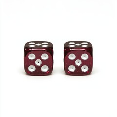 Two red dice showing three and four on a white isolated background.