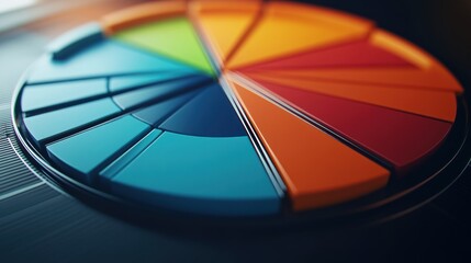 A colorful pie chart-like game piece with segments in various vibrant colors.