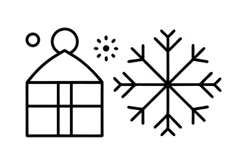 Santa hat, Snowflake and Gift box. Christmas line icons. New year linear icon set. Geometric elements. Quality signs set. Editable Vector icon set.