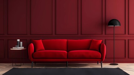 red sofa in red room