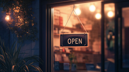 Open sign hanging on the storefront of a shop
